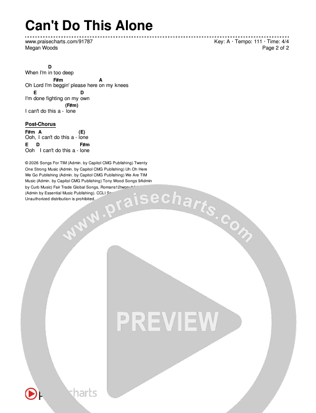 Can't Do This Alone Chords & Lyrics (Megan Woods)
