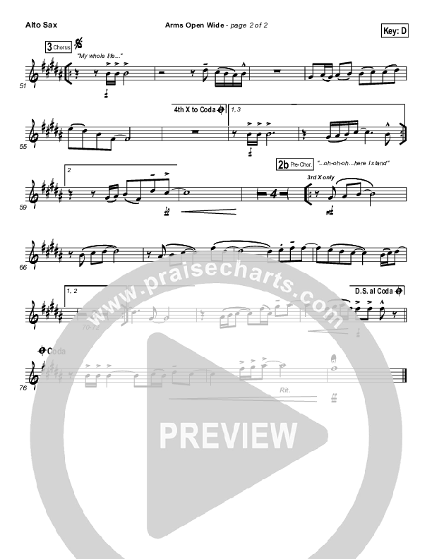Arms Open Wide Alto Sax (Hillsong UNITED)