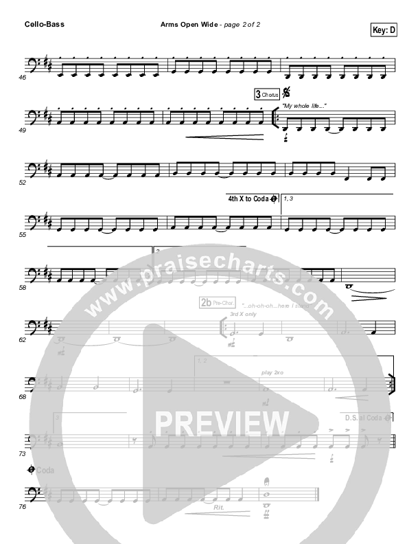 Arms Open Wide Cello/Bass (Hillsong UNITED)