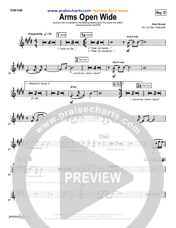 Arms Open Wide Clarinet (Hillsong UNITED)