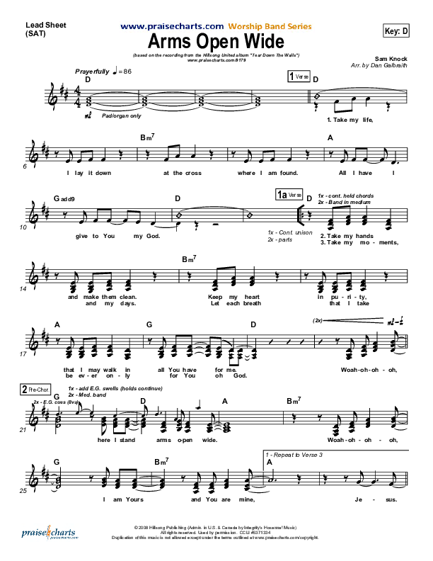 Arms Open Wide Lead Sheet (SAT) (Hillsong UNITED)