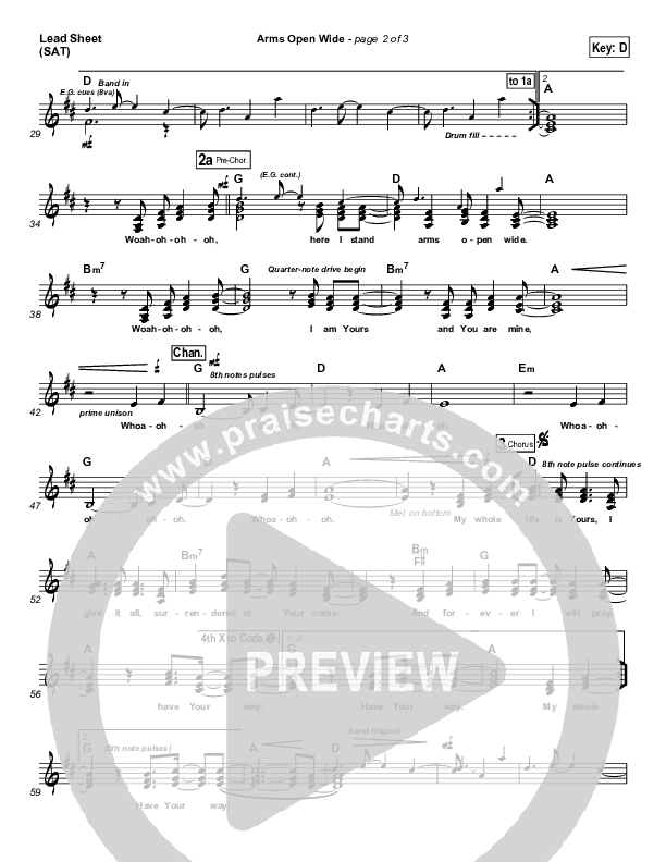 Arms Open Wide Lead Sheet (SAT) (Hillsong UNITED)