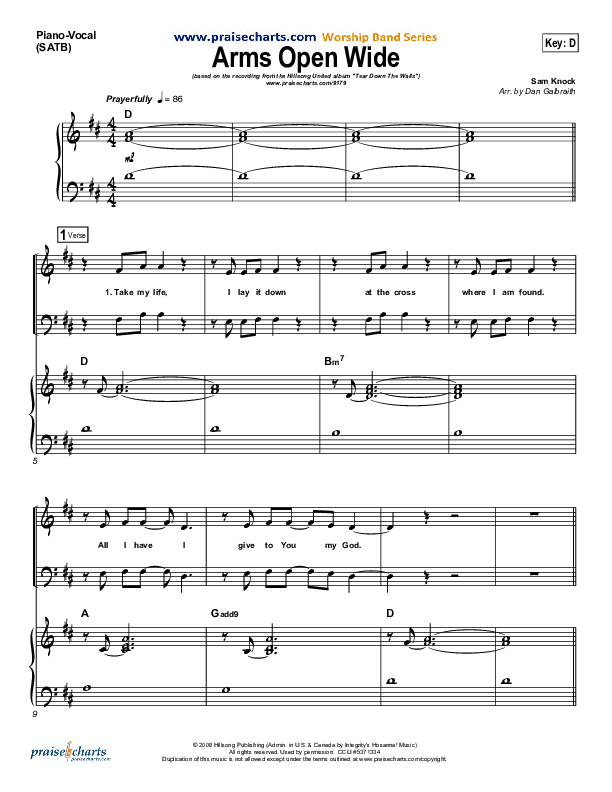 Arms Open Wide Piano/Vocal (Hillsong UNITED)