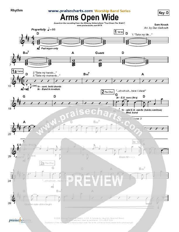 Arms Open Wide Rhythm Chart (Hillsong UNITED)
