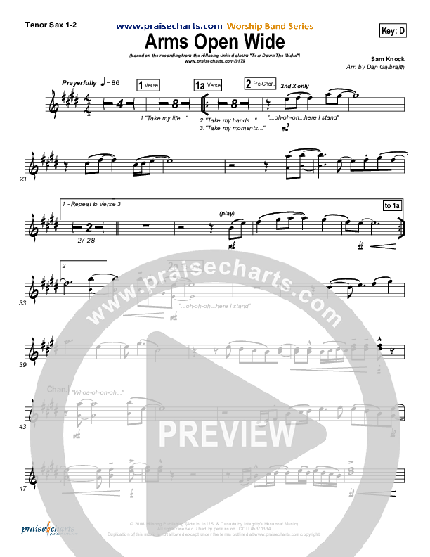 Arms Open Wide Tenor Sax 1/2 (Hillsong UNITED)