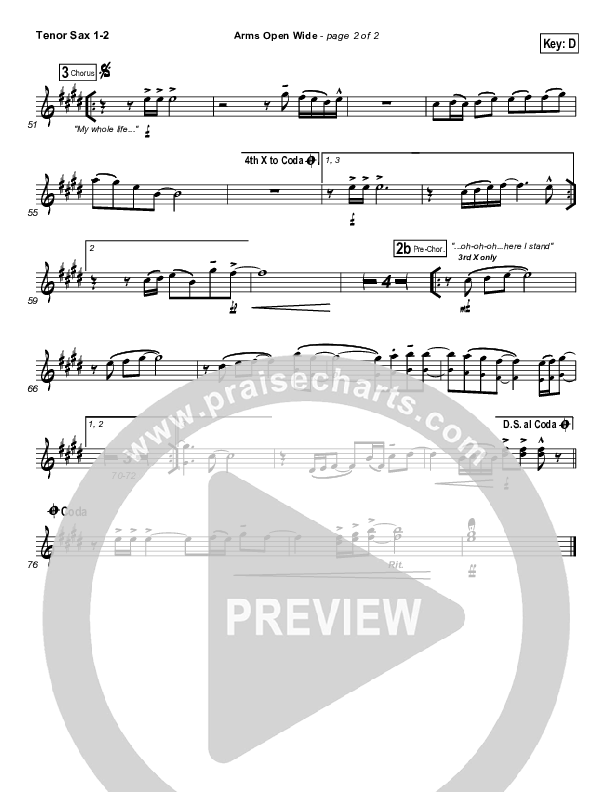 Arms Open Wide Tenor Sax 1/2 (Hillsong UNITED)