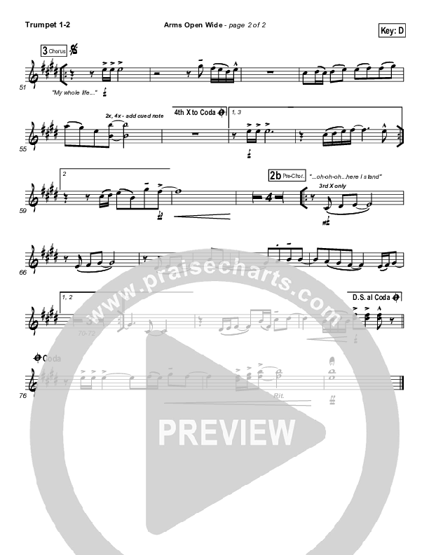 Arms Open Wide Trumpet 1,2 (Hillsong UNITED)
