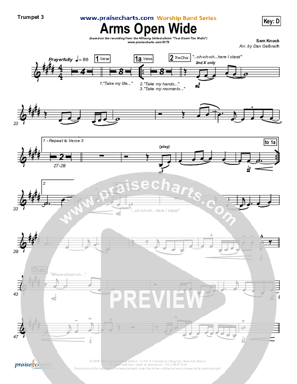 Arms Open Wide Trumpet 3 (Hillsong UNITED)