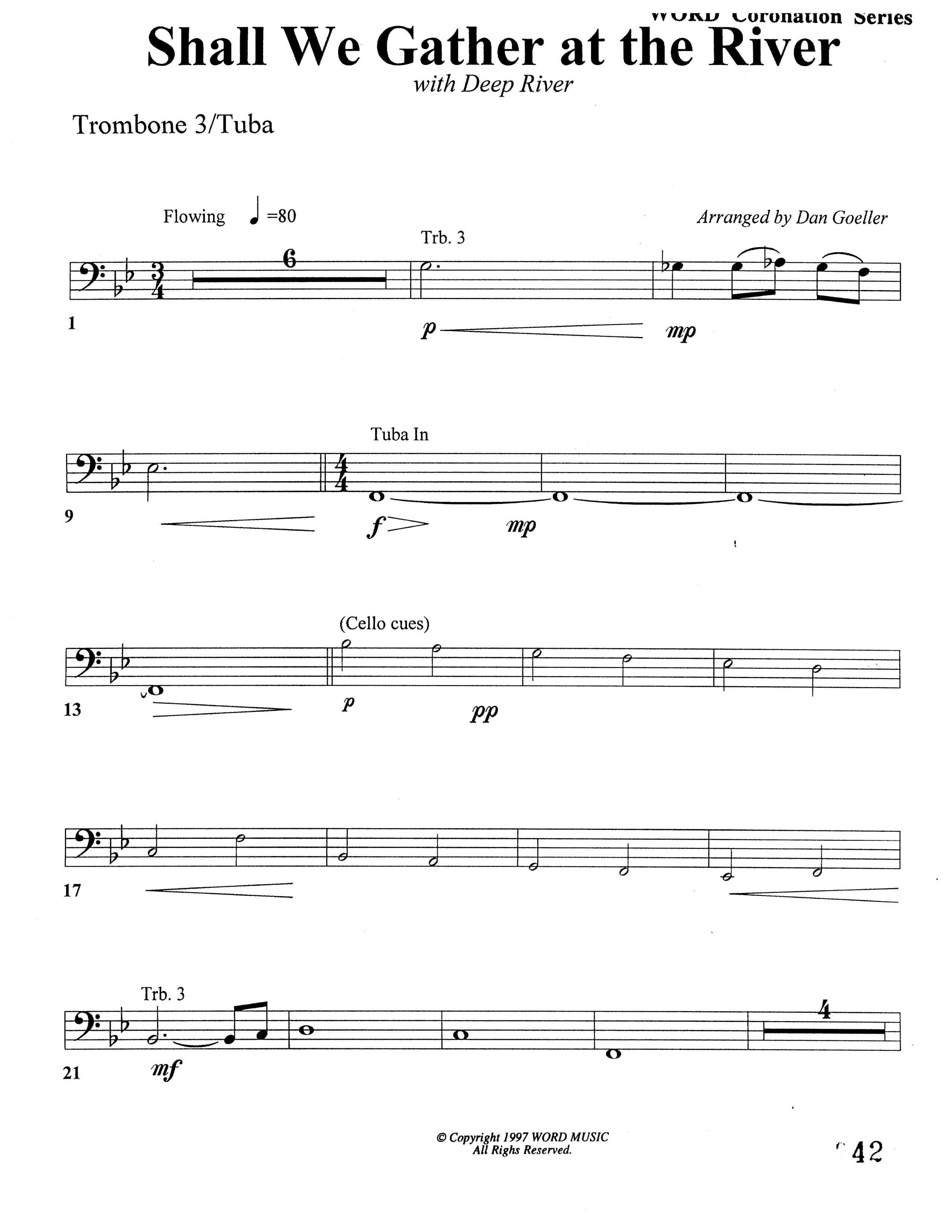 Shall We Gather At The River (Choral Anthem SATB) Trombone 3/Tuba (Word Music Choral)