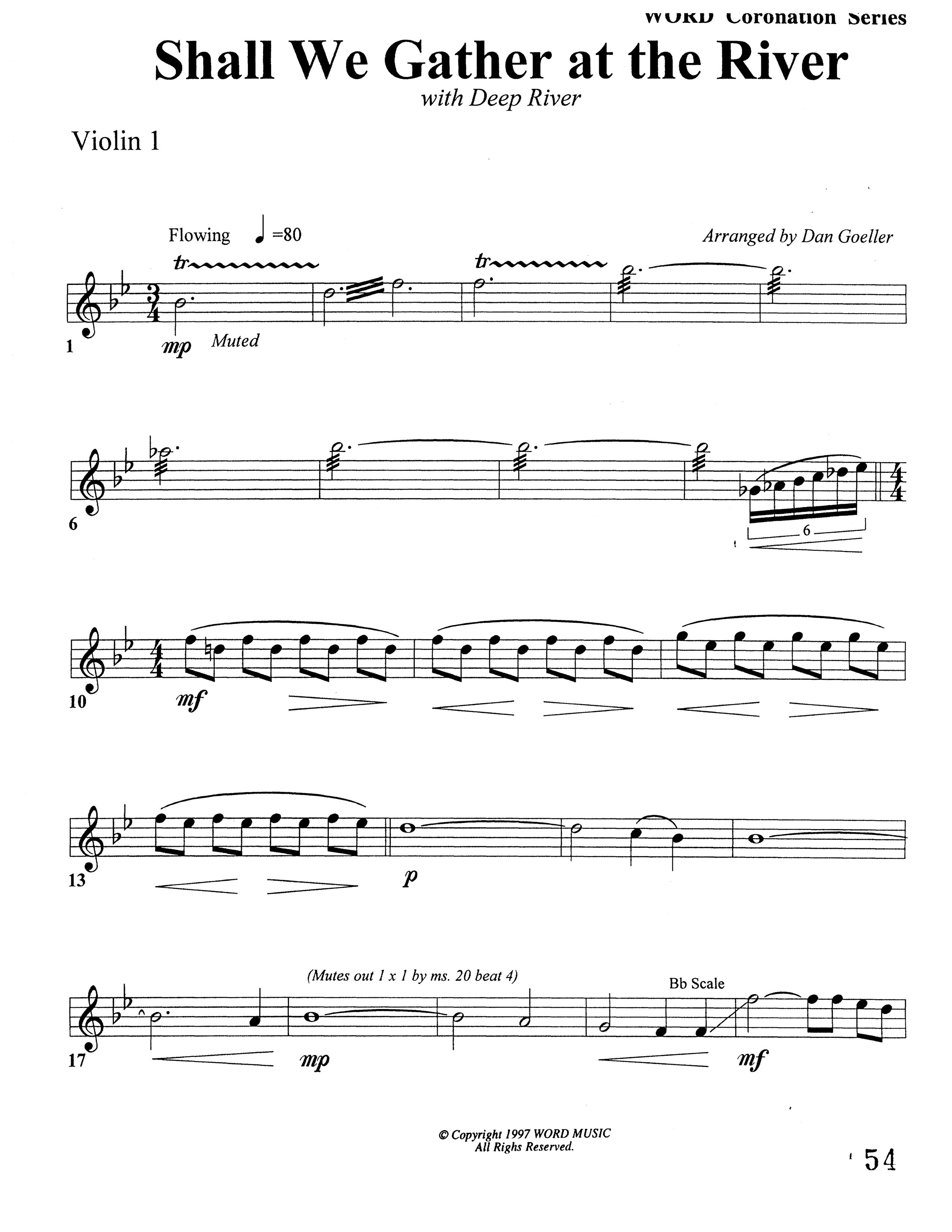 Shall We Gather At The River (Choral Anthem SATB) Violin 1/2 (Word Music Choral)
