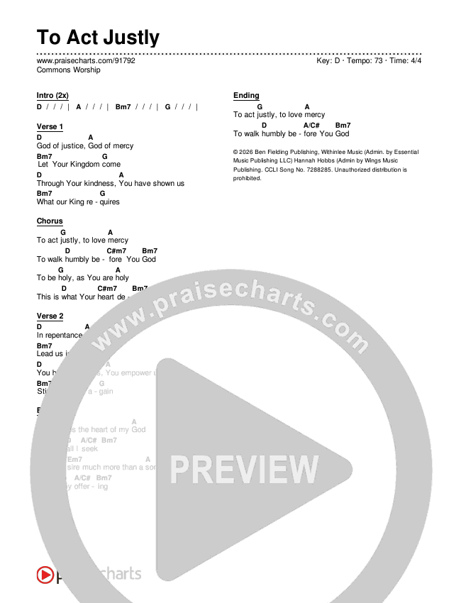 To Act Justly Chords & Lyrics (Commons Worship)