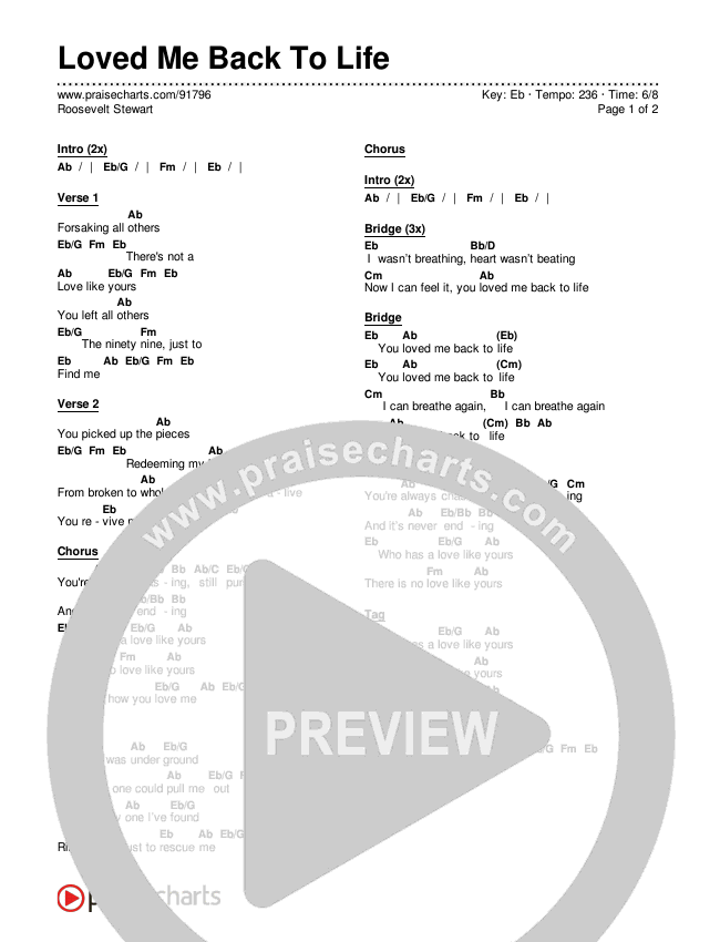 Loved Me Back To Life Chords & Lyrics (Roosevelt Stewart)