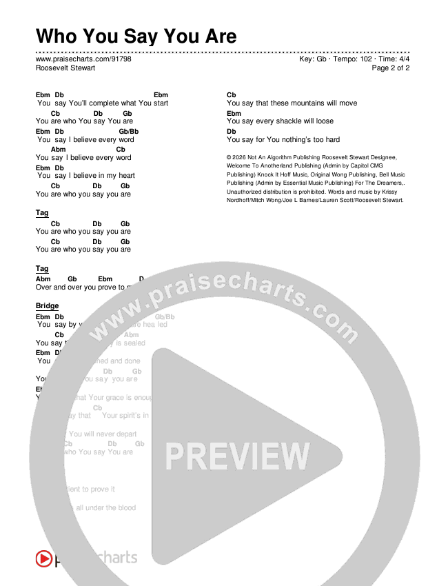 Who You Say You Are Chords & Lyrics (Roosevelt Stewart)