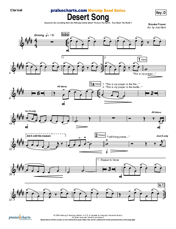 Desert Song Clarinet (Hillsong UNITED)