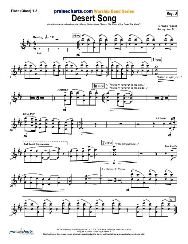 Desert Song Flute/Oboe 1/2/3 (Hillsong UNITED)