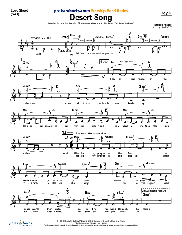Desert Song Lead Sheet (Hillsong UNITED)