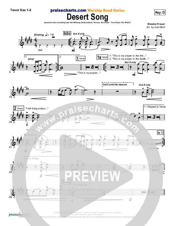 Desert Song Tenor Sax 1/2 (Hillsong UNITED)