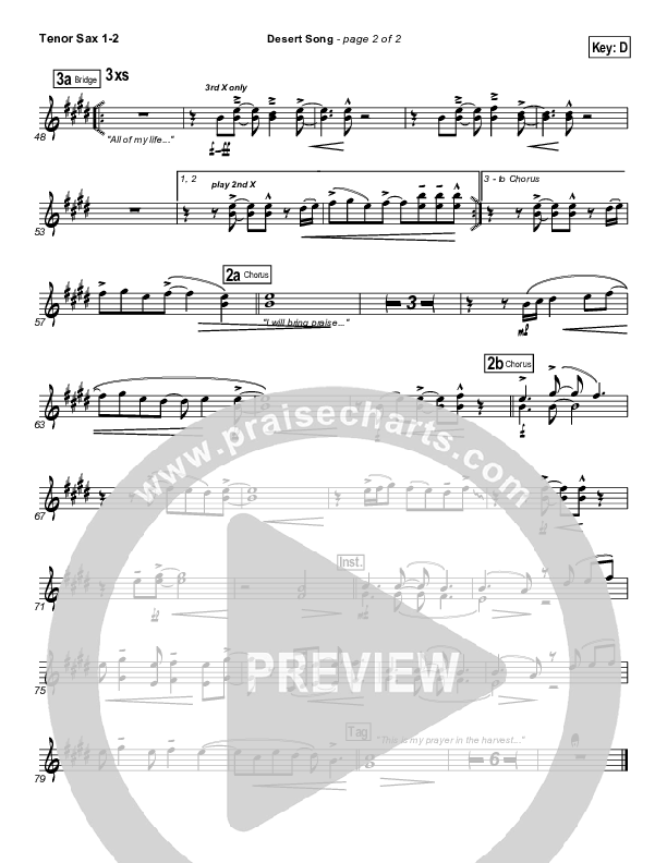 Desert Song Tenor Sax 1/2 (Hillsong UNITED)