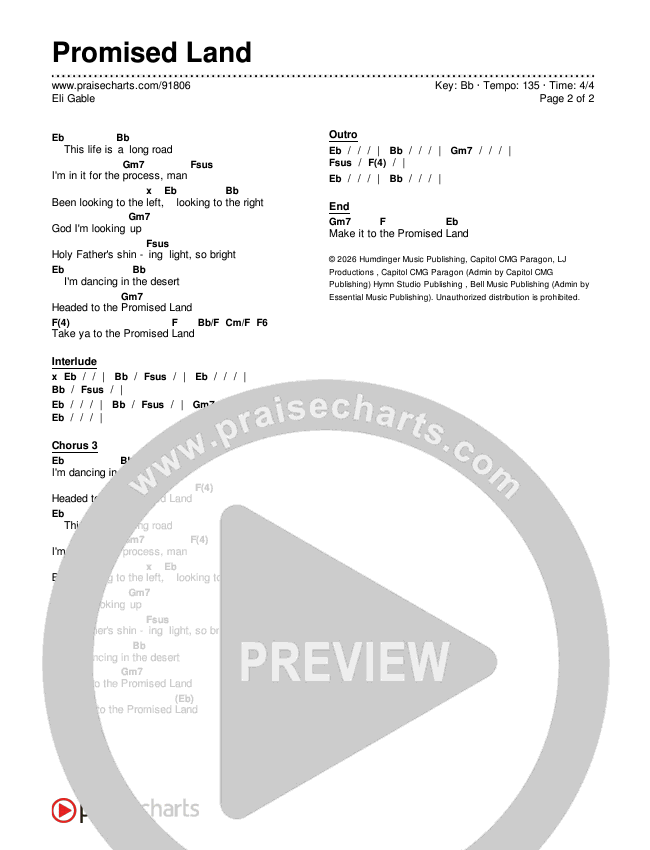 Promised Land Chords & Lyrics (Eli Gable)