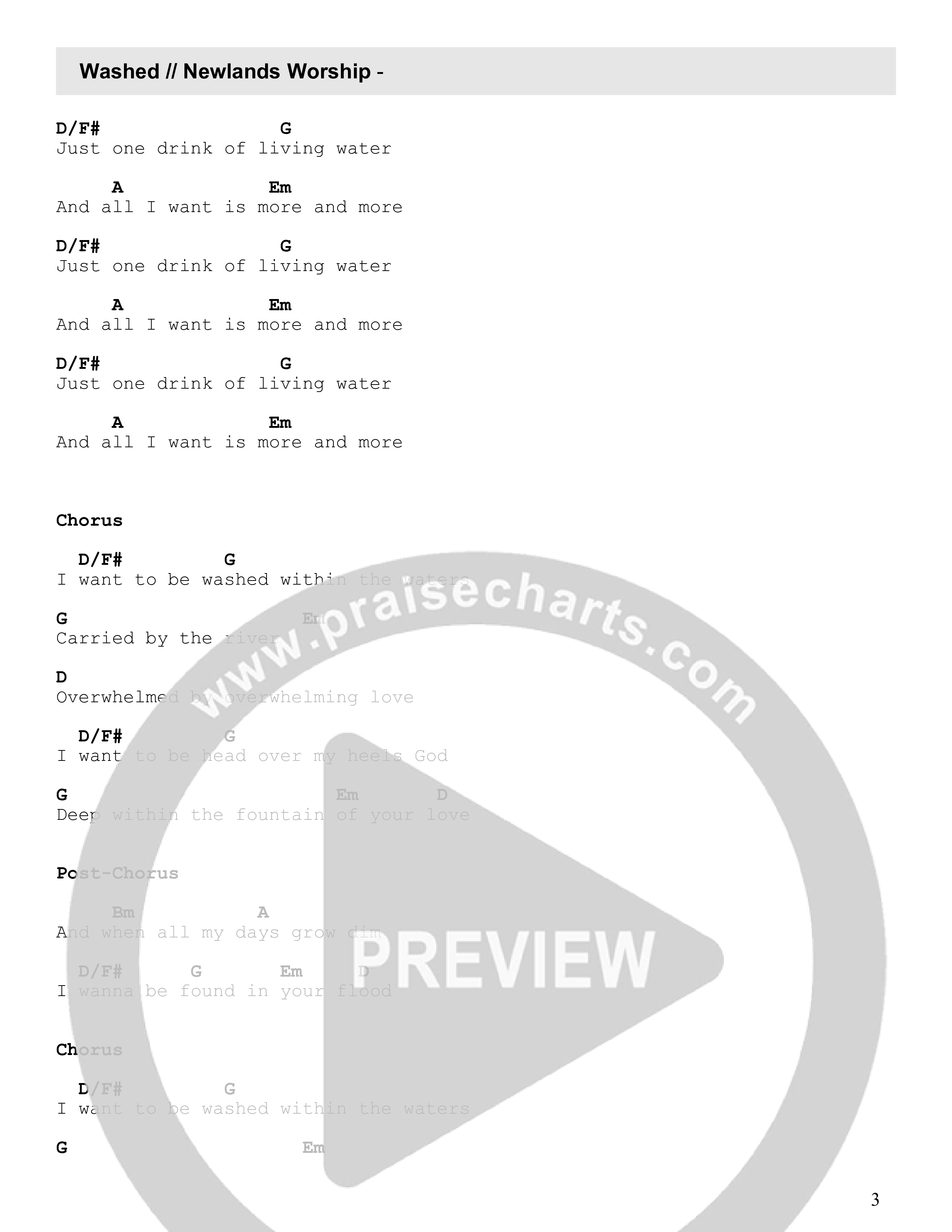 Washed (Live) Chord Chart (Newlands Worship / Leeland)