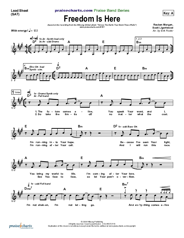 Freedom Is Here Lead Sheet (SAT) (Hillsong UNITED)