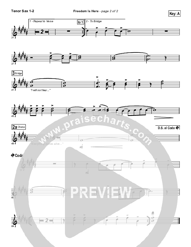 Freedom Is Here Tenor Sax 1/2 (Hillsong UNITED)