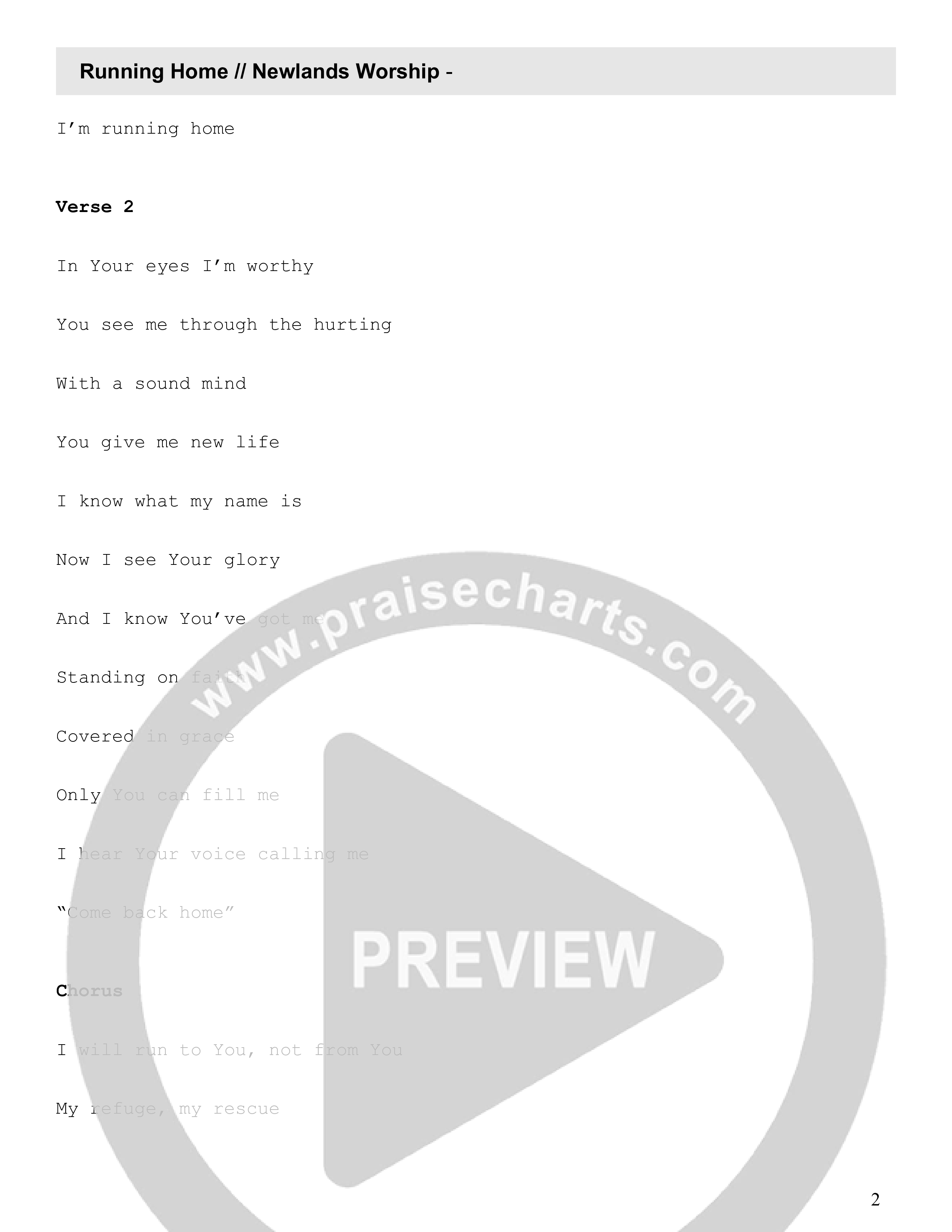 Running Home (Live) Chord Chart (Newlands Worship / Leeland)