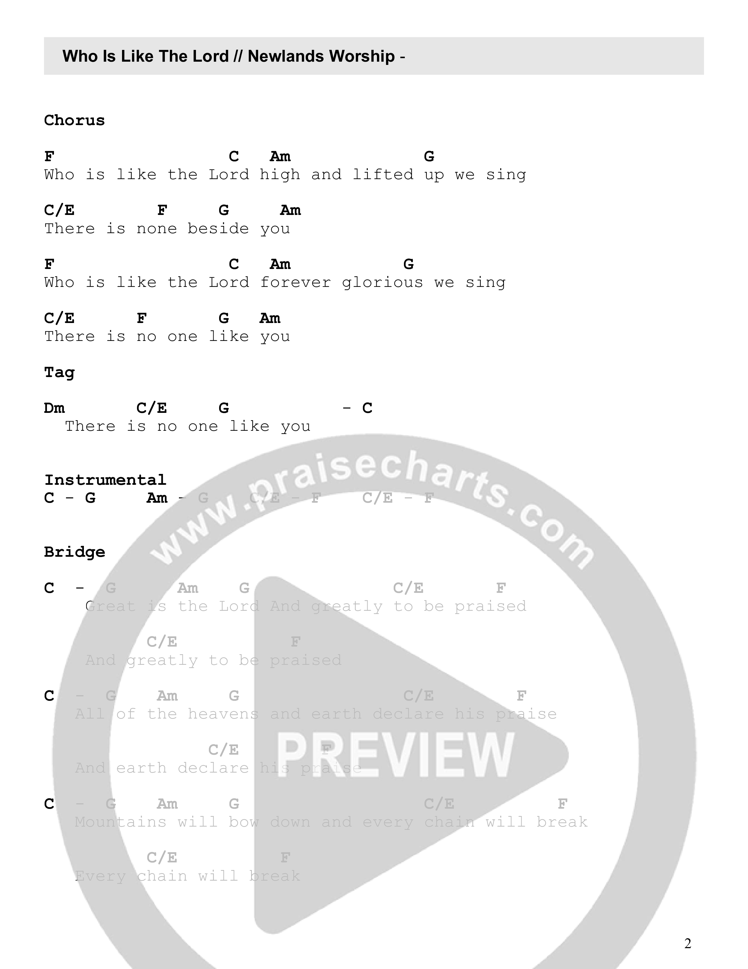 Who Is Like The Lord (Live) Chord Chart (Newlands Worship / Leeland)