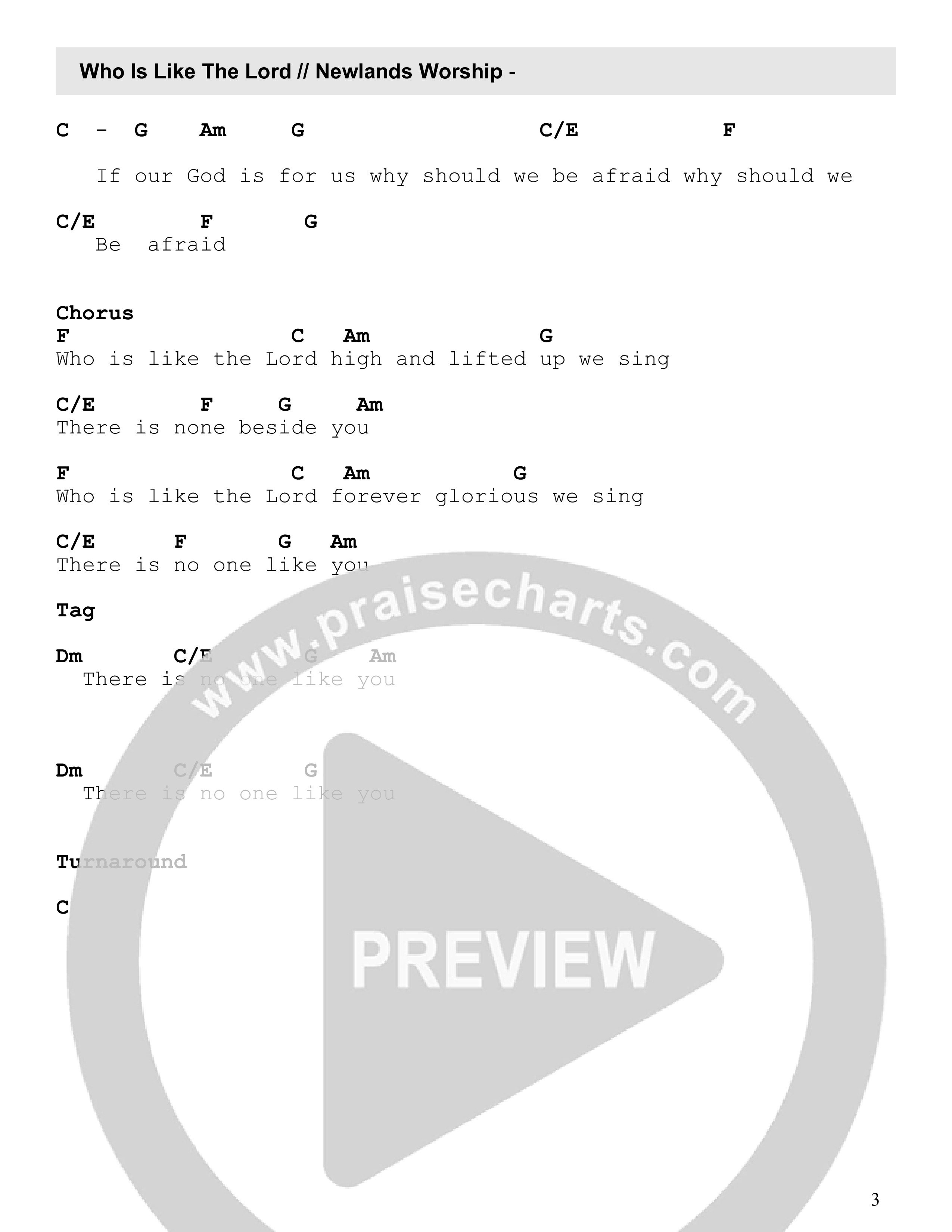 Who Is Like The Lord (Live) Chord Chart (Newlands Worship / Leeland)