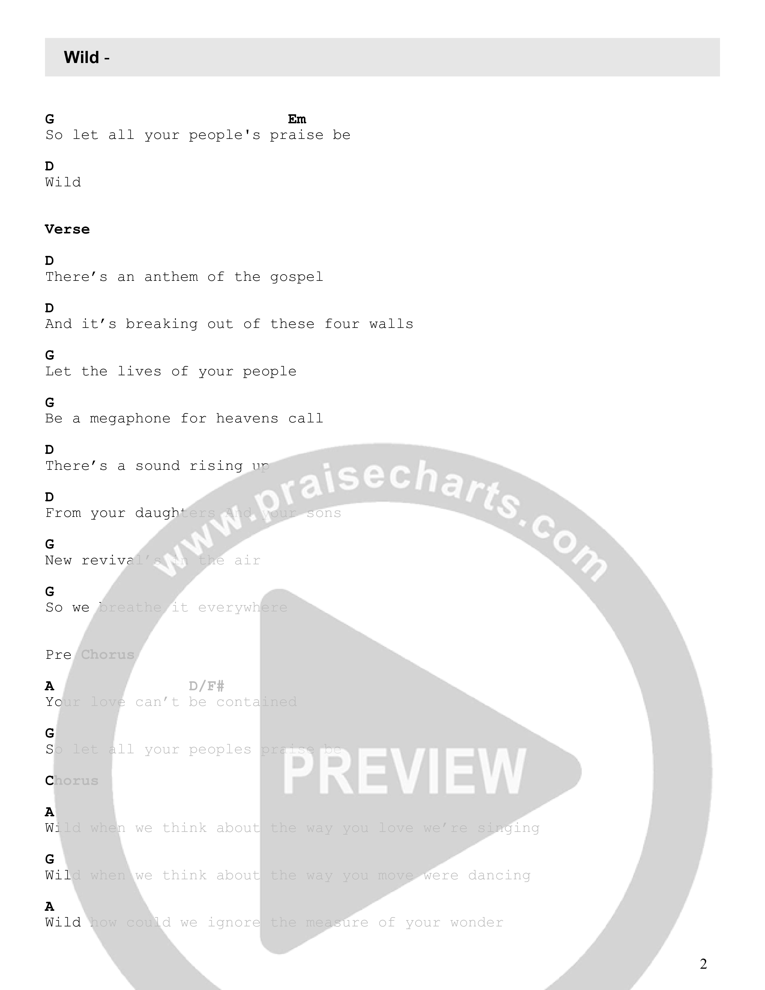 Wild (Live) Chord Chart (Newlands Worship / Leeland)