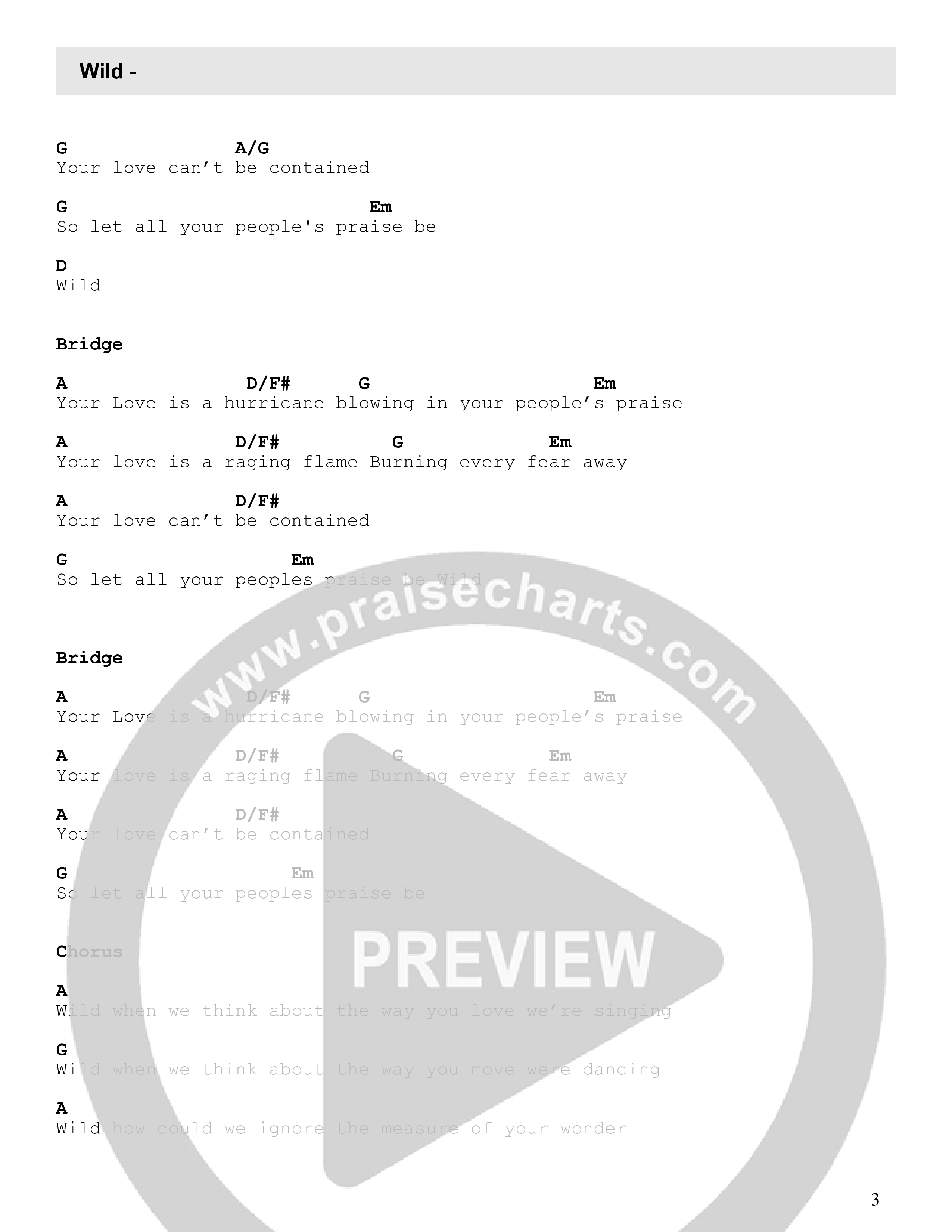 Wild (Live) Chord Chart (Newlands Worship / Leeland)