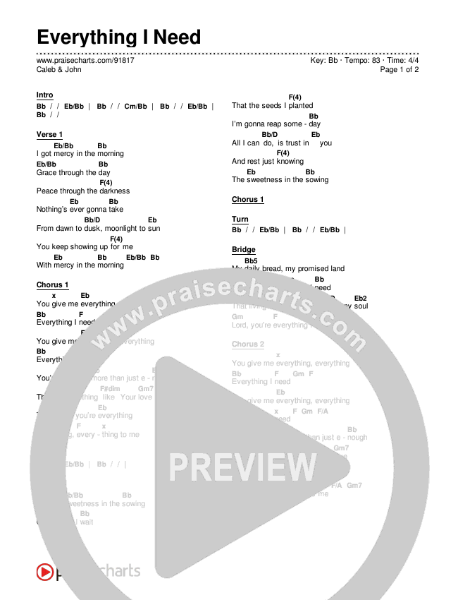 Everything I Need Chords & Lyrics (Caleb & John)