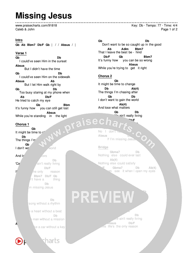 Missing Jesus Chords & Lyrics (Caleb & John)
