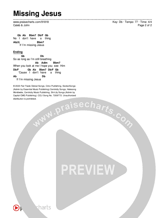 Missing Jesus Chords & Lyrics (Caleb & John)