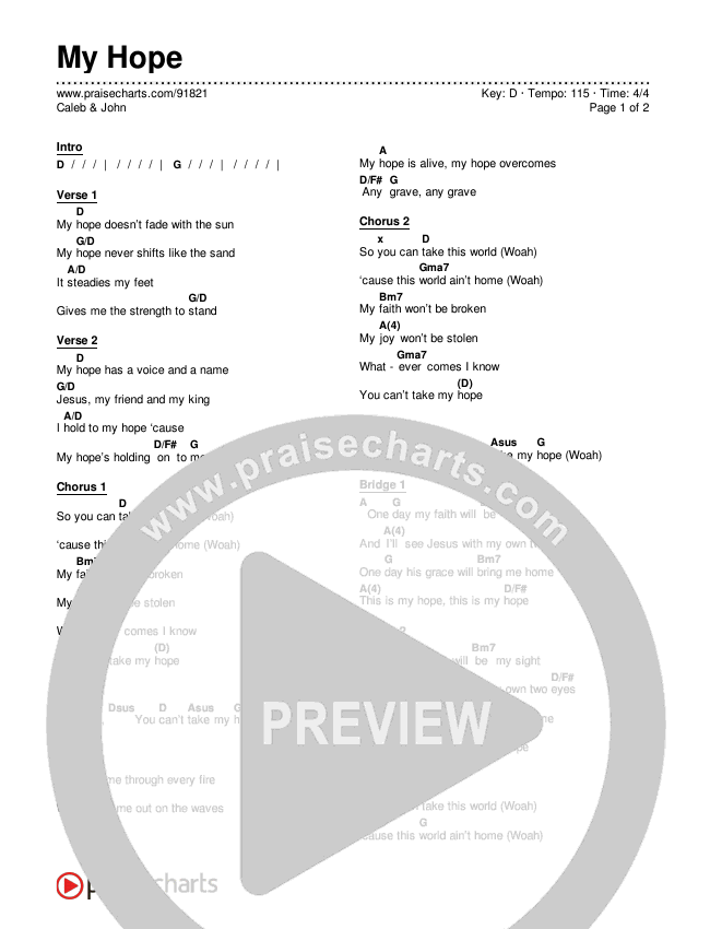My Hope Chords & Lyrics (Caleb & John)