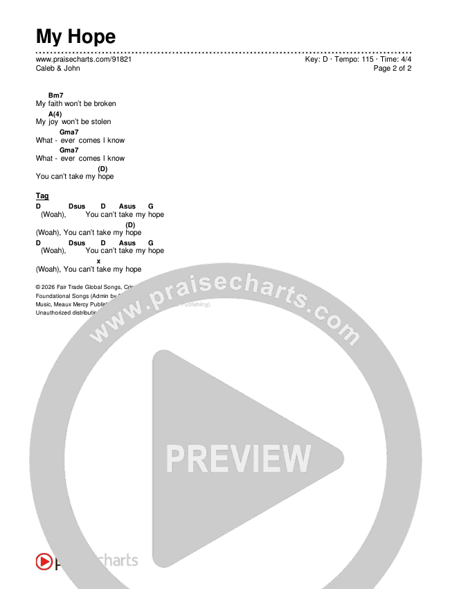My Hope Chords & Lyrics (Caleb & John)