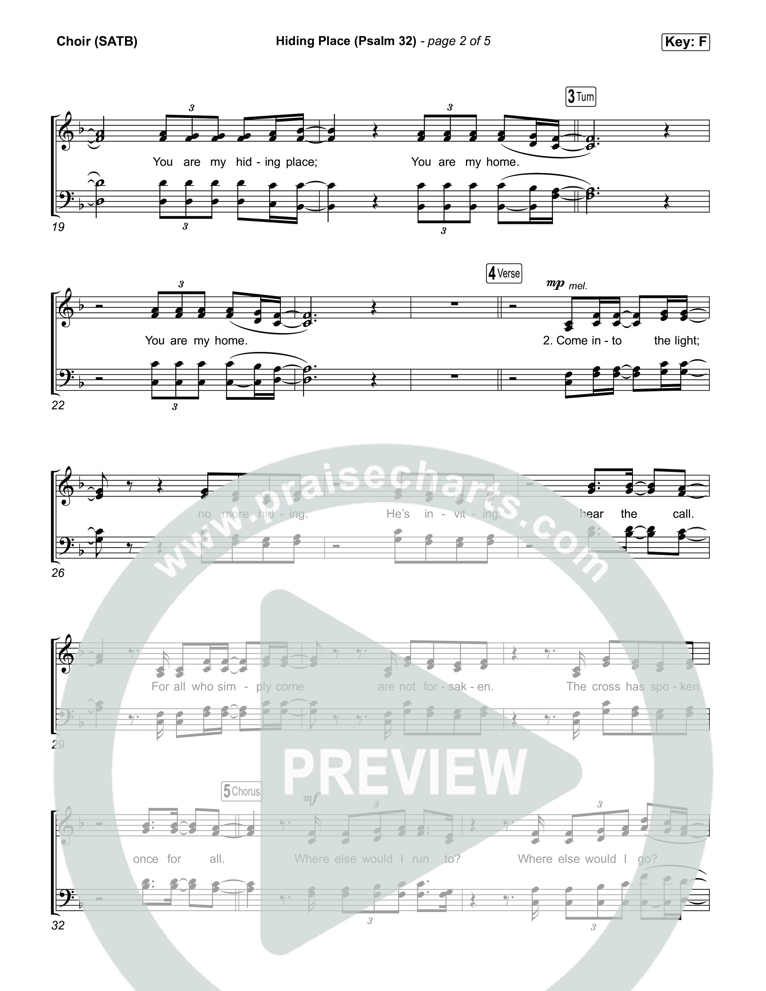 Hiding Place (Psalm 32) Choir Sheet (SATB) (Shane & Shane)