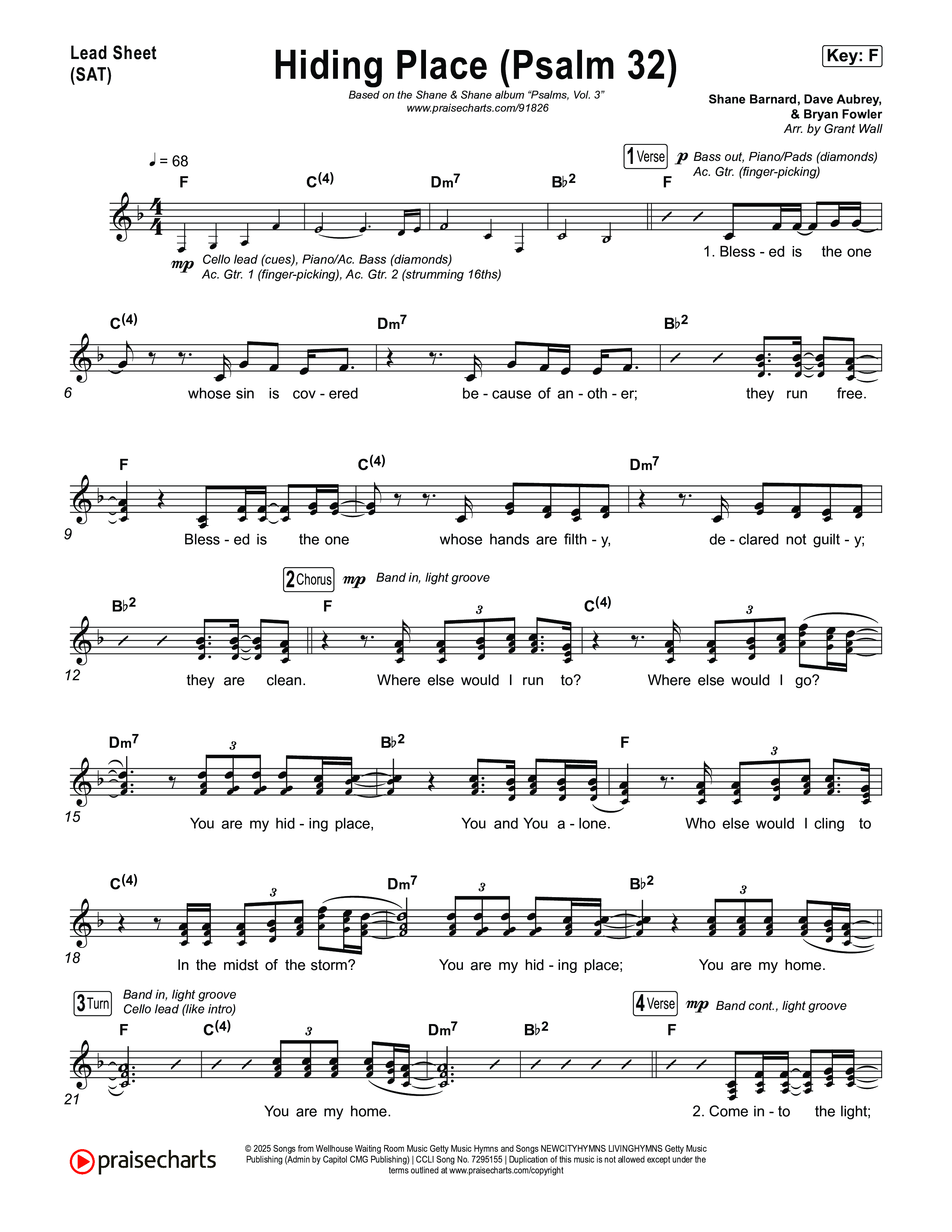 Hiding Place (Psalm 32) Lead Sheet (SAT) (Shane & Shane)