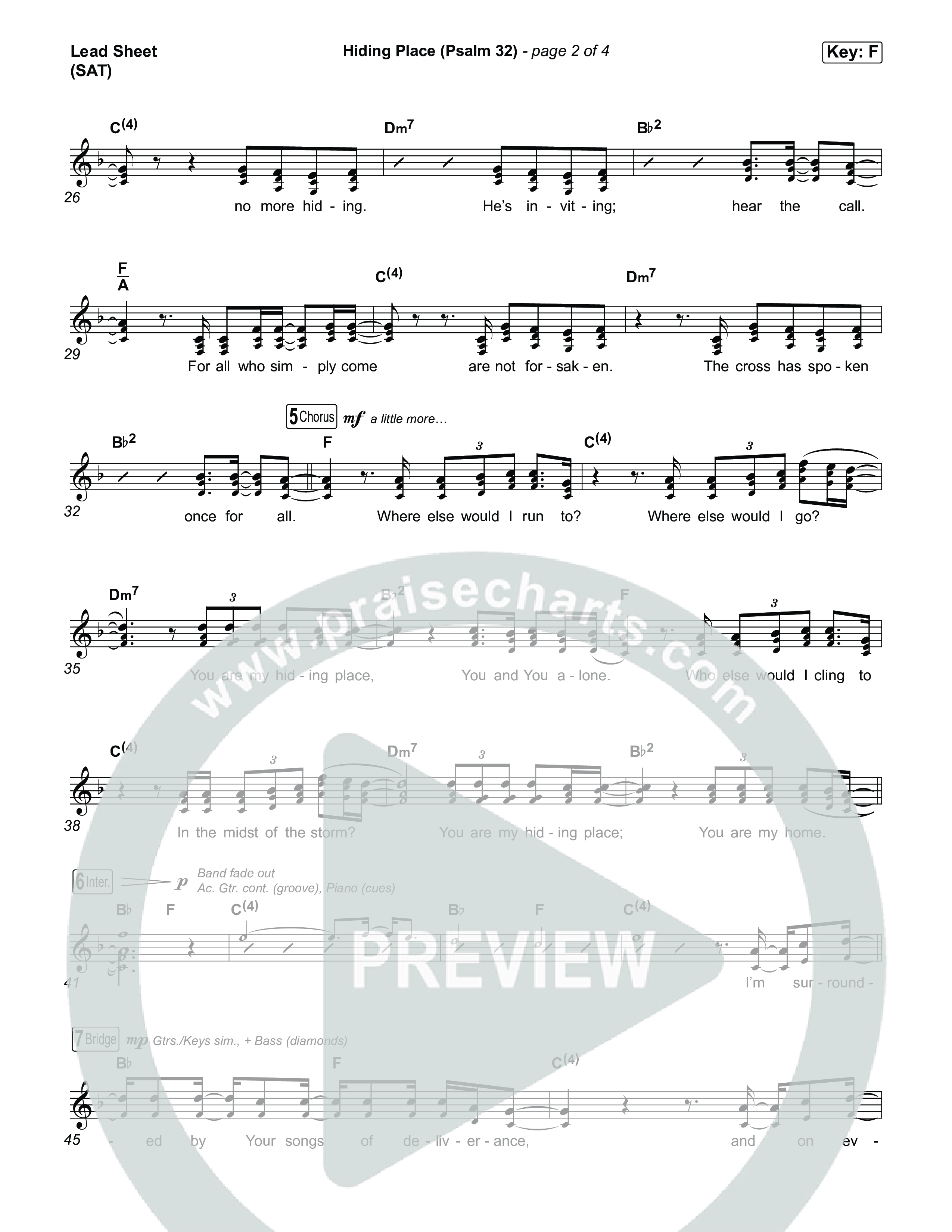 Hiding Place (Psalm 32) Lead Sheet (SAT) (Shane & Shane)