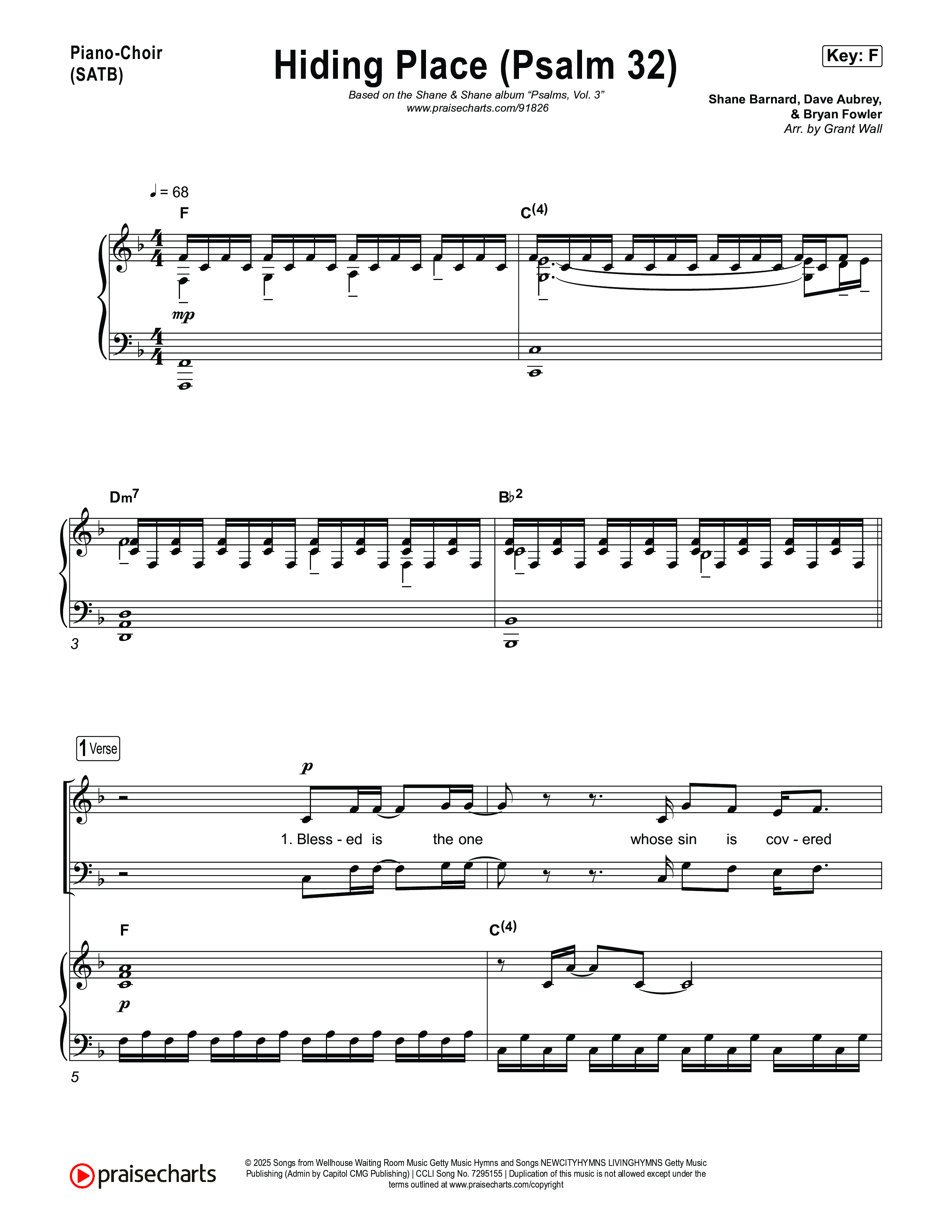 Hiding Place (Psalm 32) Piano/Vocal Pack (Shane & Shane)