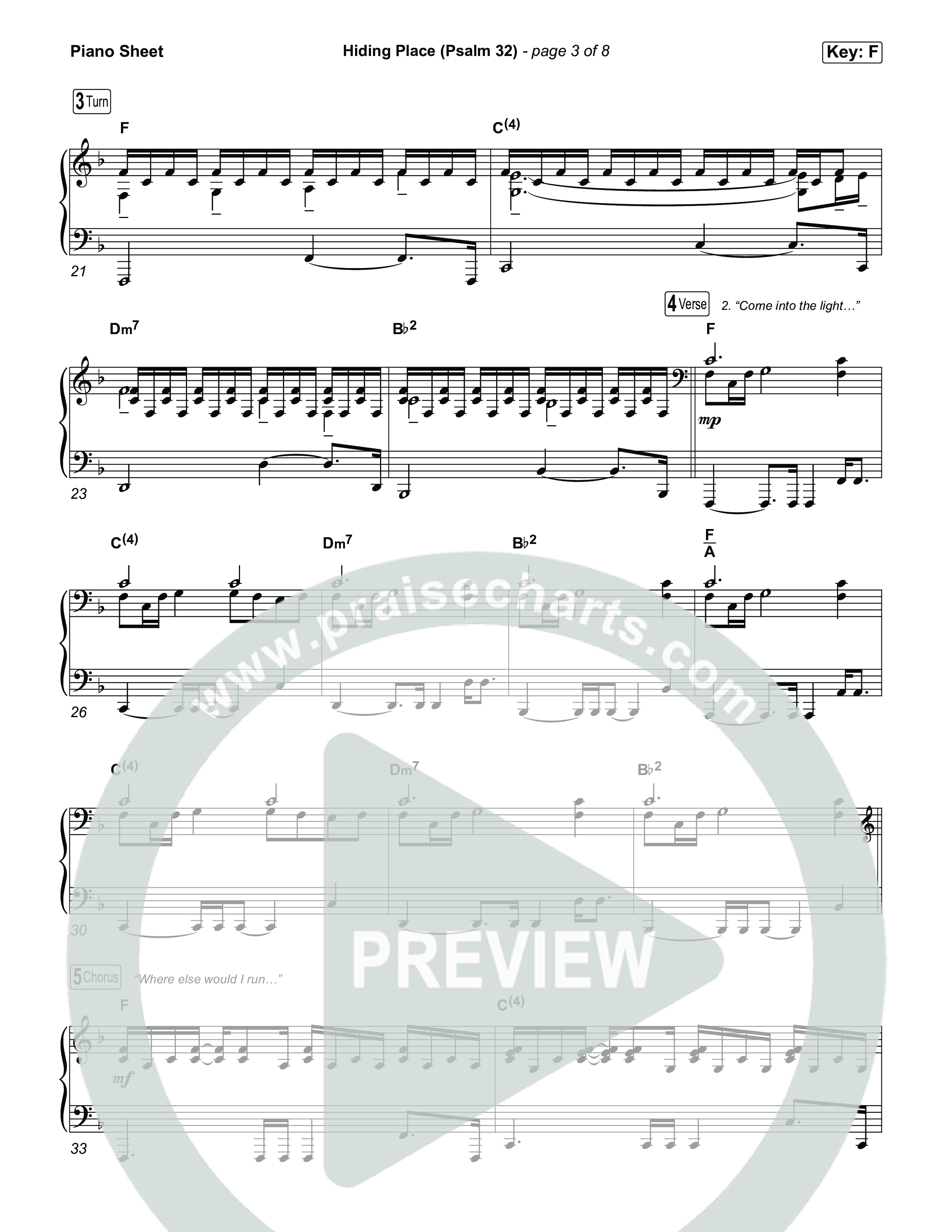 Hiding Place (Psalm 32) Piano Sheet (Shane & Shane)
