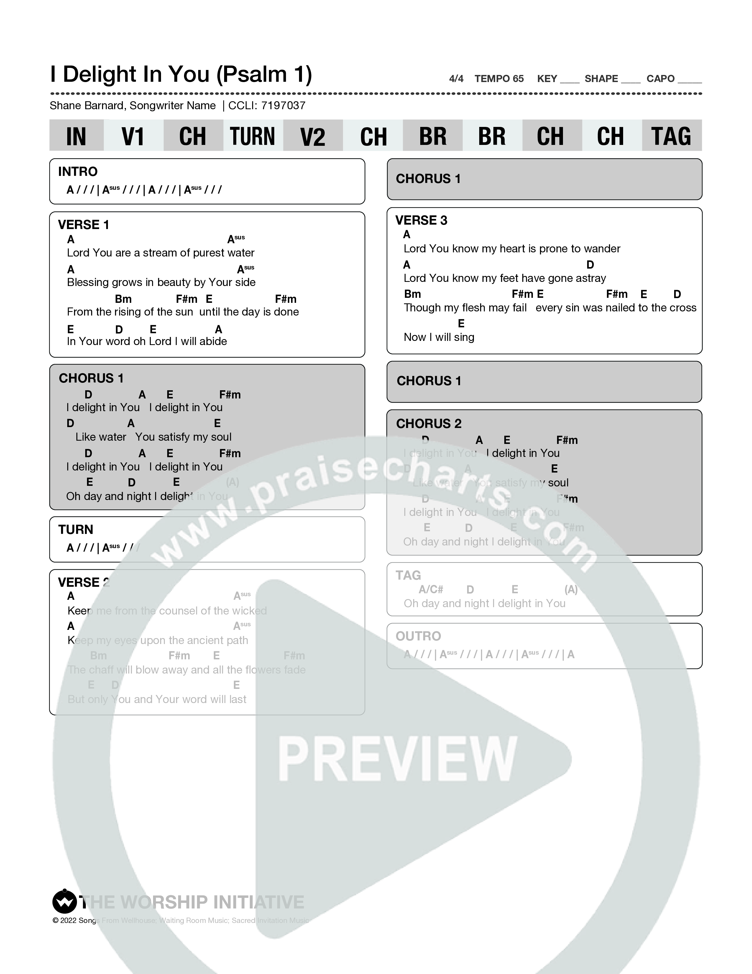 I Delight In You (Psalm 1) Chord Chart (Shane & Shane)