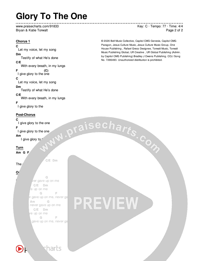 Glory To The One Chords & Lyrics (Bryan & Katie Torwalt)
