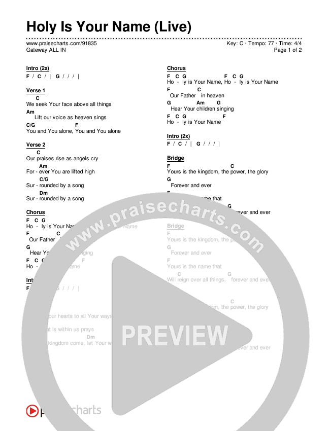 Holy Is Your Name (Live) Chords & Lyrics (Gateway ALL IN)