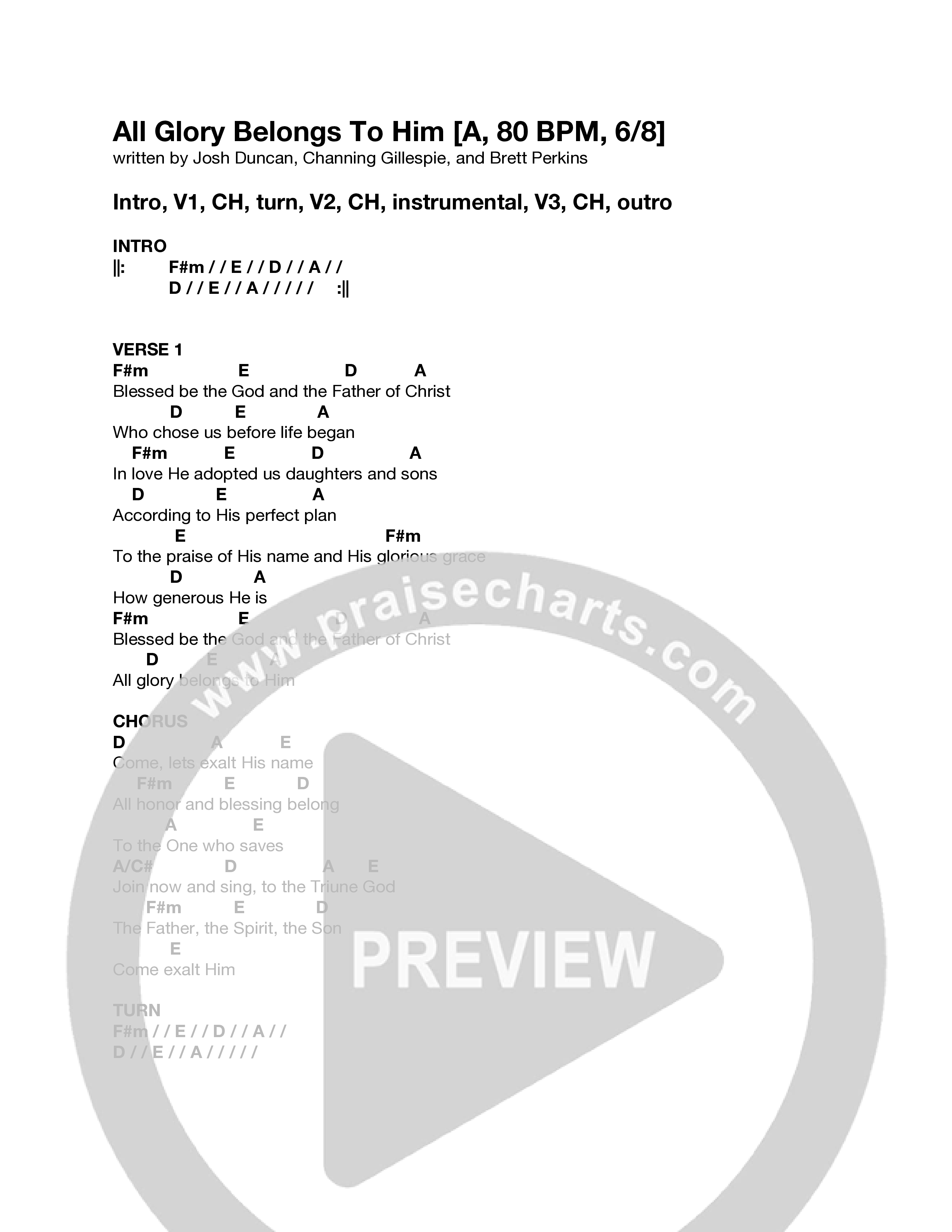 All Glory Belongs To Him Chord Chart (Journey Worship Co)