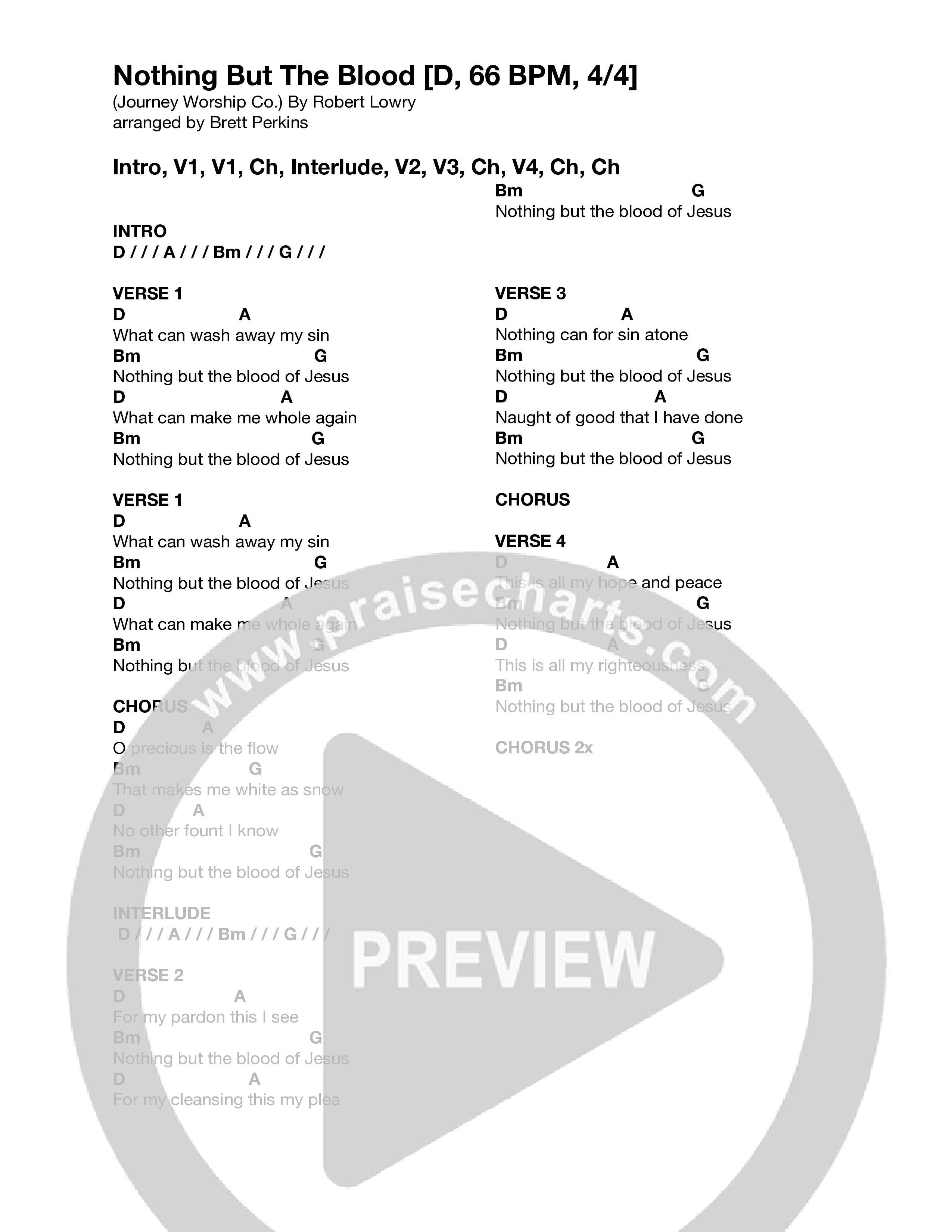 Nothing But The Blood (Live) Chord Chart (Journey Worship Co)