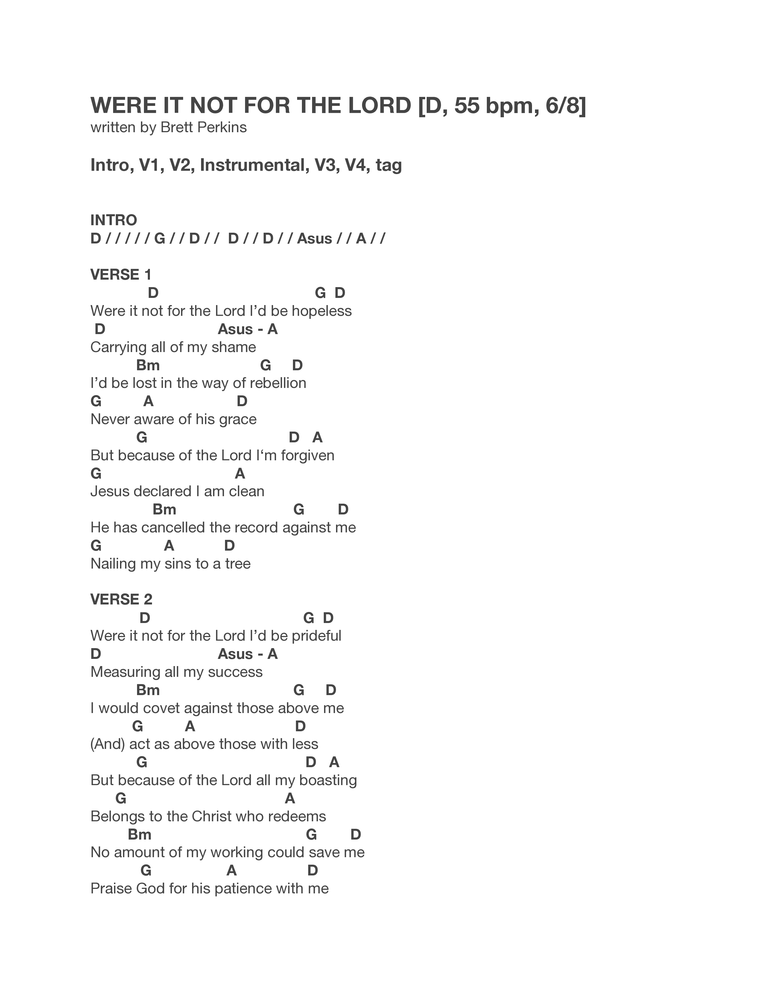 Were It Not For The Lord (Live) Chord Chart (Journey Worship Co)