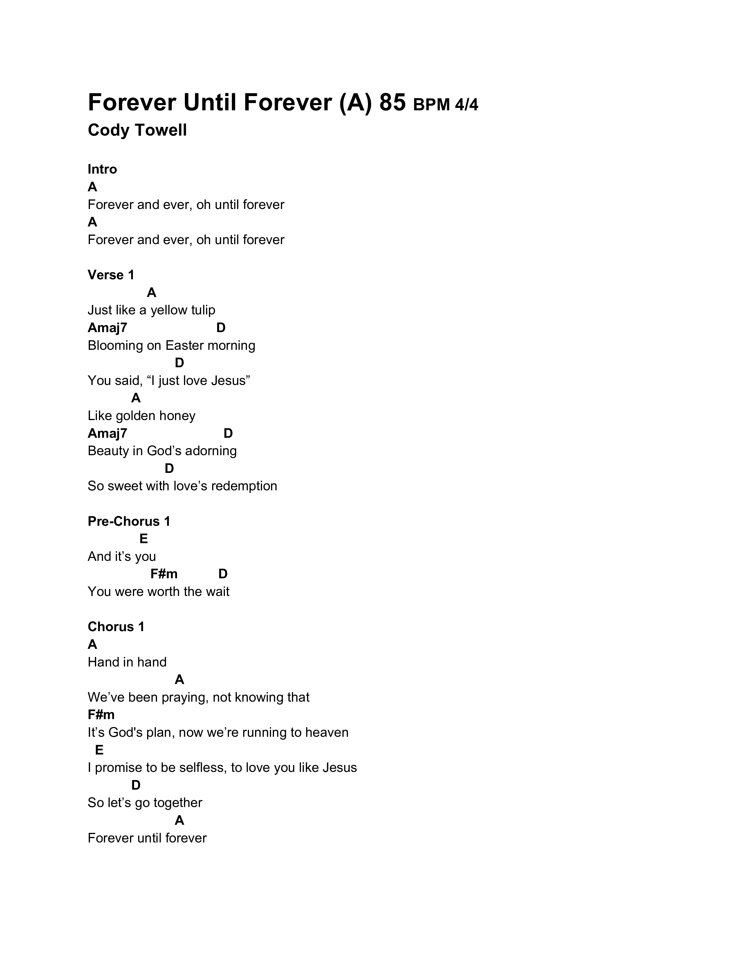 Forever Until Forever Chord Chart (Cody Towell)