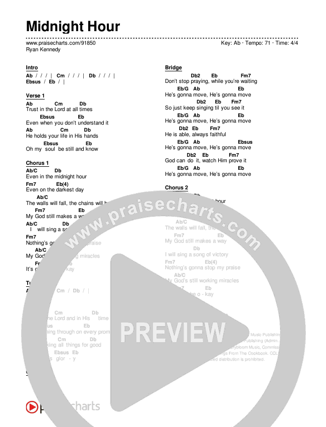 Midnight Hour Chords & Lyrics (Ryan Kennedy)