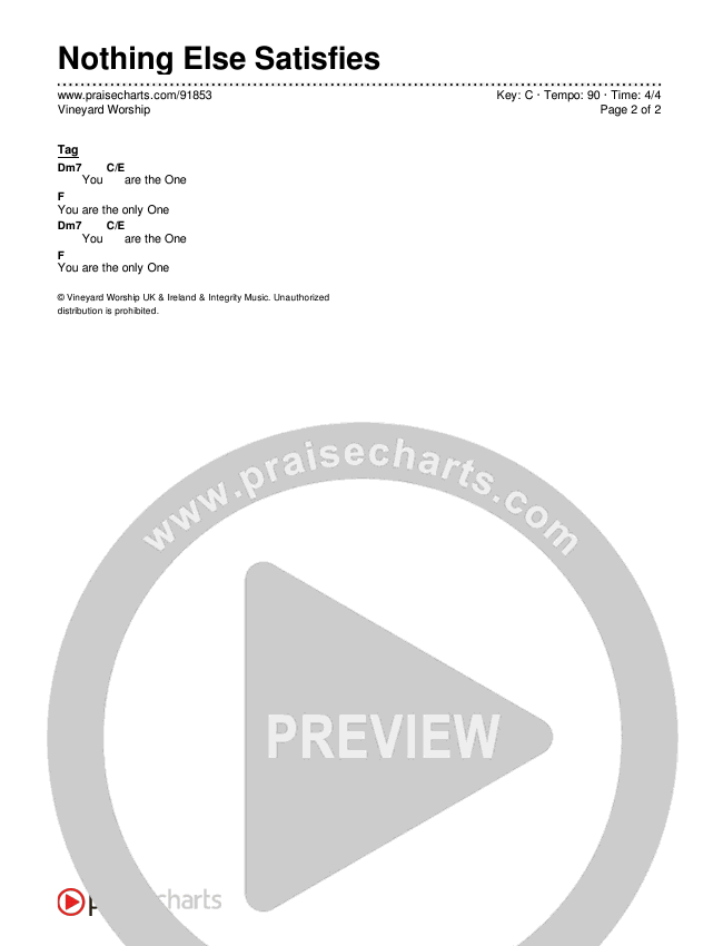 Nothing Else Satisfies Chord Chart (Vineyard Worship)